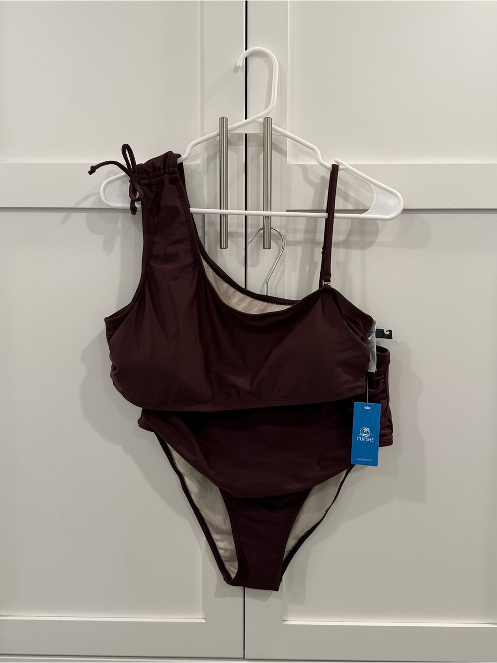 Cupshe One-Shoulder Ruched Bikini Set - Burgundy